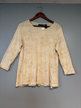 Frazzle Cream Floral Embroidered Long Sleeve Top